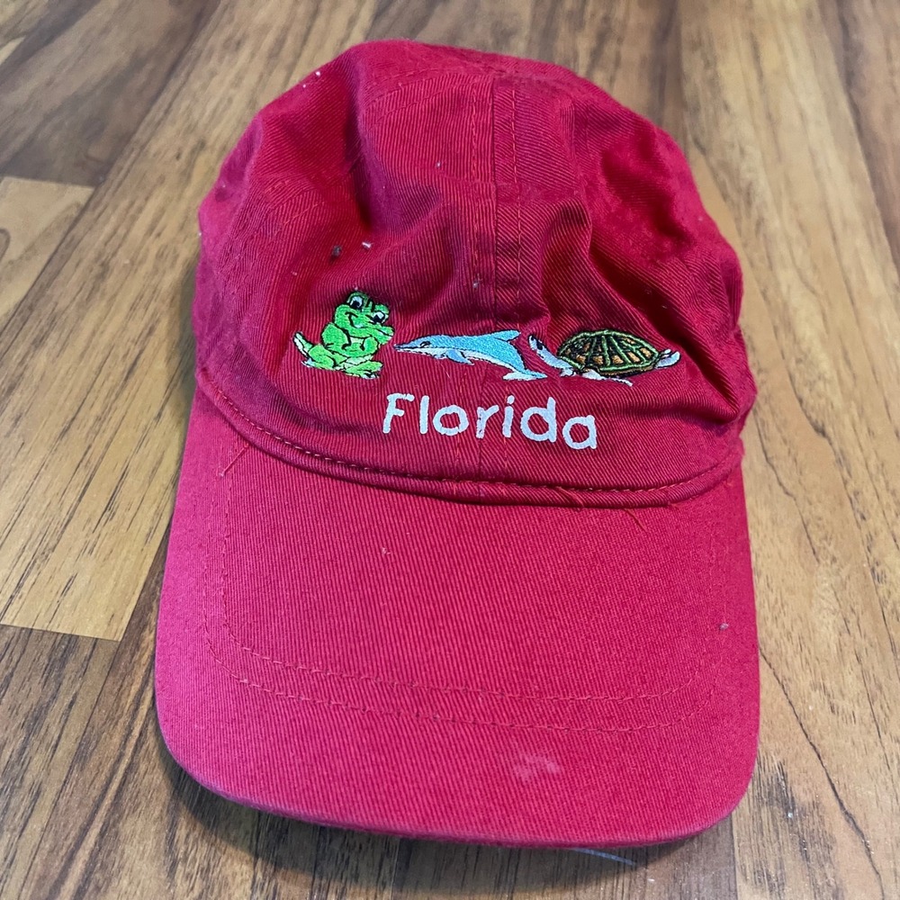 Florida Souvenir Hat Youth Kids Red Cotton Triangle Sport Alligator Dolphin 2-6y